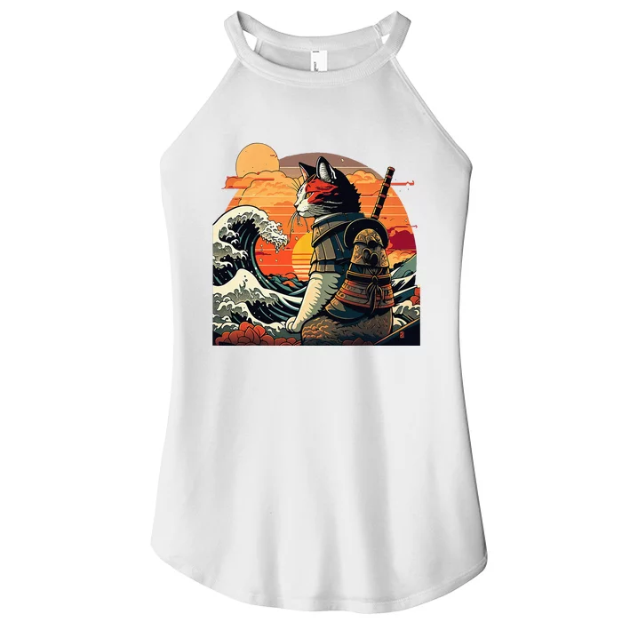 Japanese Retro Samurai Cat The Great Wave By Hokusai Women’s Perfect Tri Rocker Tank