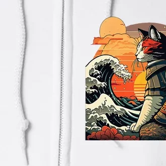 Japanese Retro Samurai Cat The Great Wave By Hokusai Full Zip Hoodie