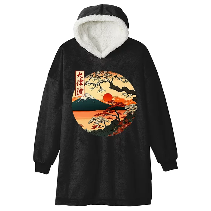 Japanese Red Sunset And Mountain Fuji Kanji Hooded Wearable Blanket