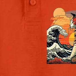 Japanese Retro Samurai Cat The Great Wave By Hokusai Dry Zone Grid Performance Polo