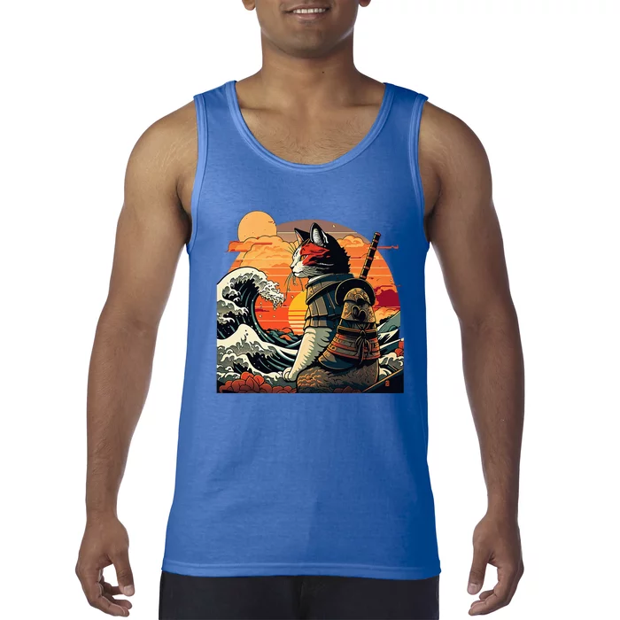 Japanese Retro Samurai Cat The Great Wave By Hokusai Tank Top