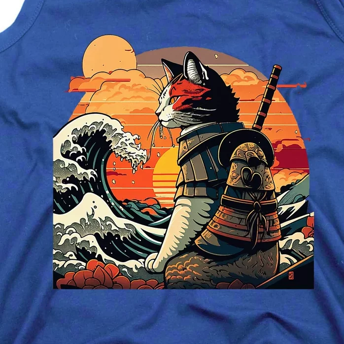 Japanese Retro Samurai Cat The Great Wave By Hokusai Tank Top