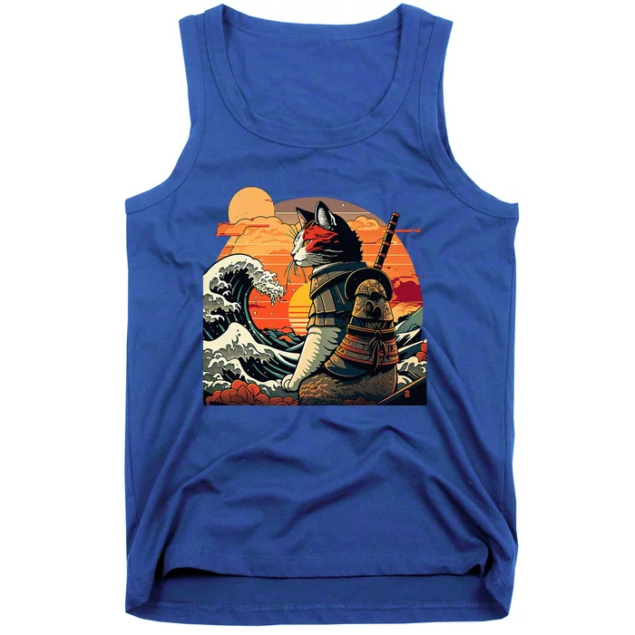 Japanese Retro Samurai Cat The Great Wave By Hokusai Tank Top