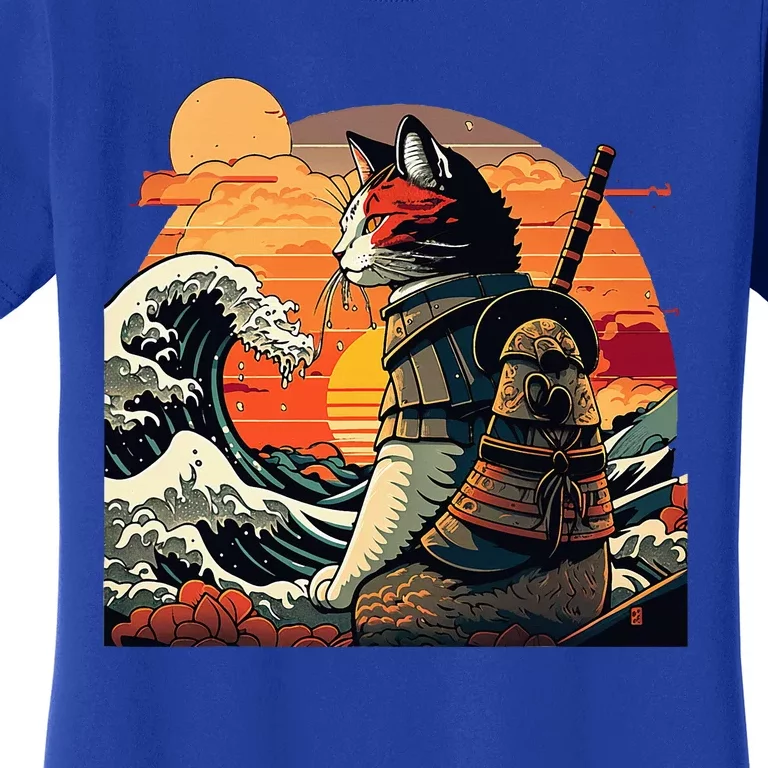 Japanese Retro Samurai Cat The Great Wave By Hokusai Women's T-Shirt