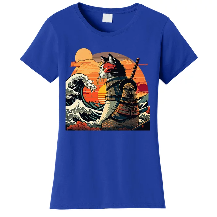 Japanese Retro Samurai Cat The Great Wave By Hokusai Women's T-Shirt