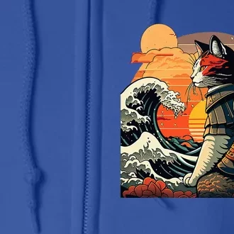 Japanese Retro Samurai Cat The Great Wave By Hokusai Full Zip Hoodie