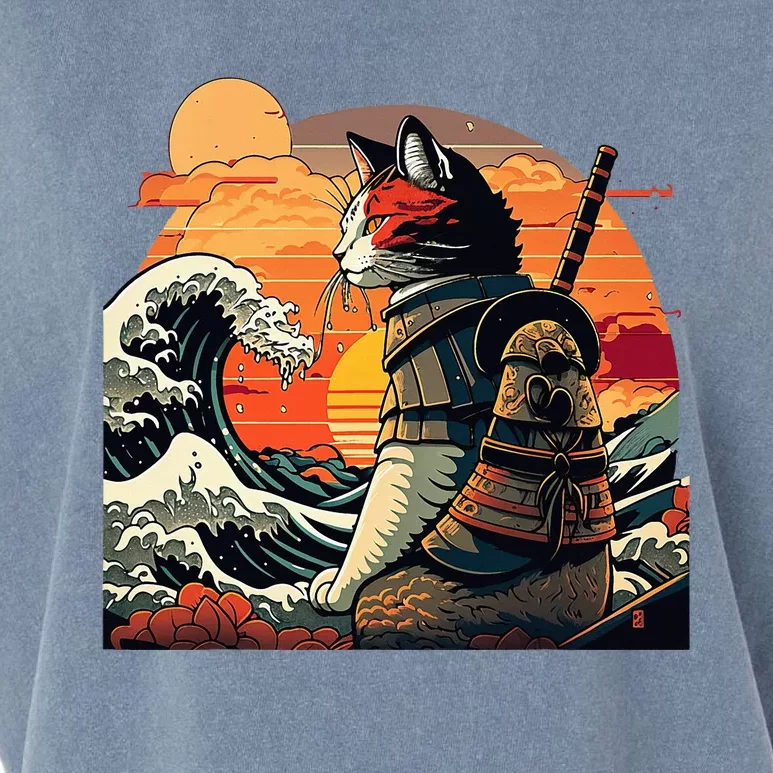 Japanese Retro Samurai Cat The Great Wave By Hokusai Garment-Dyed Women's Muscle Tee