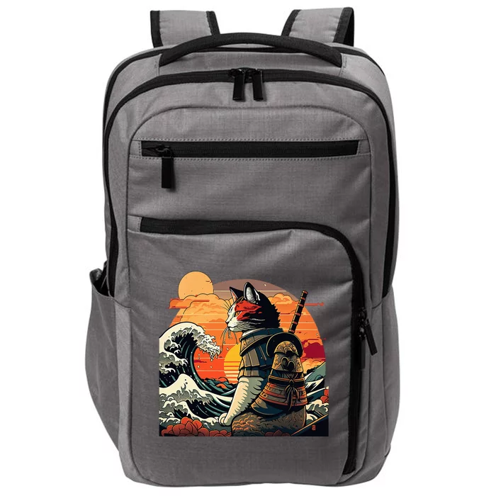 Japanese Retro Samurai Cat The Great Wave By Hokusai Impact Tech Backpack