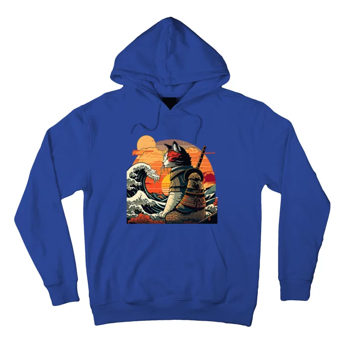 Japanese Retro Samurai Cat The Great Wave By Hokusai Hoodie