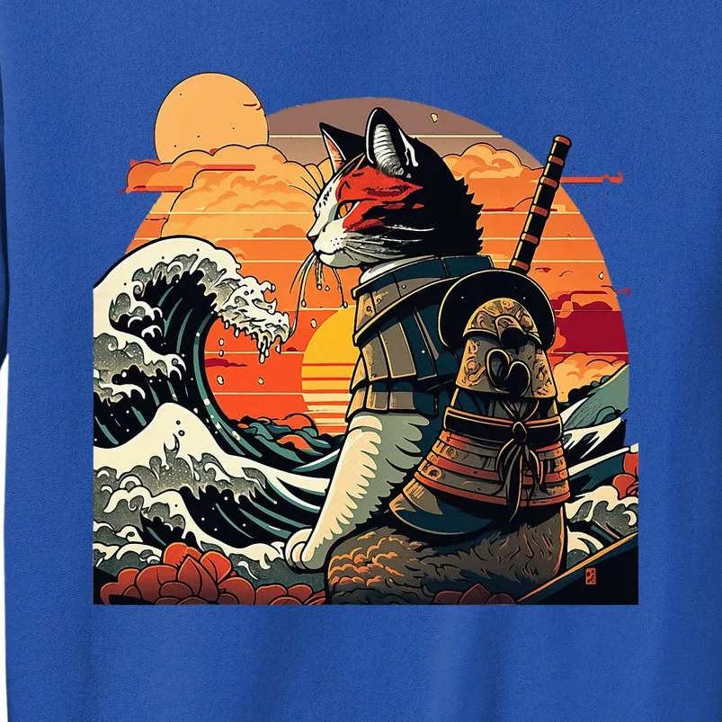 Japanese Retro Samurai Cat The Great Wave By Hokusai Tall Sweatshirt