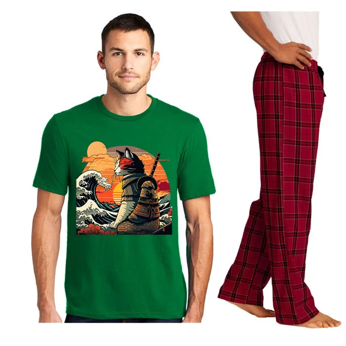 Japanese Retro Samurai Cat The Great Wave By Hokusai Pajama Set