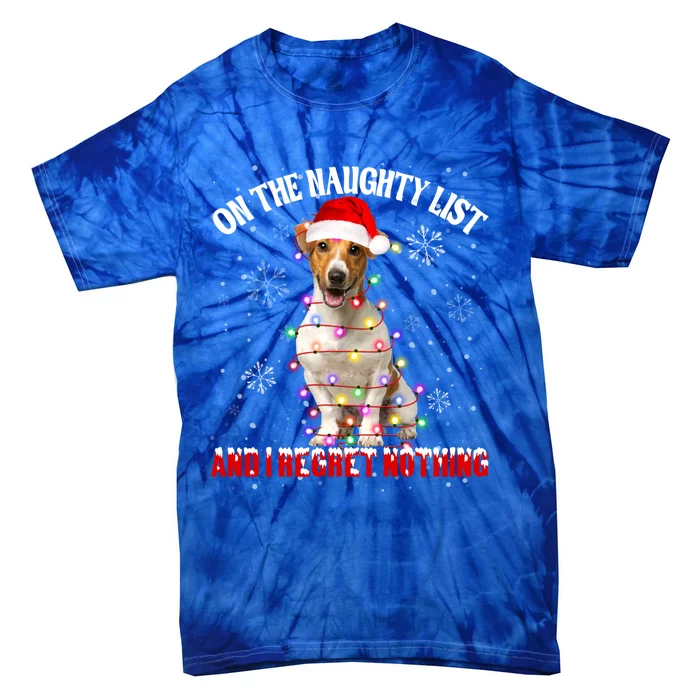 Jack Russell Santa Hat On The Naughty List I Regret Nothing Gift Tie-Dye T-Shirt