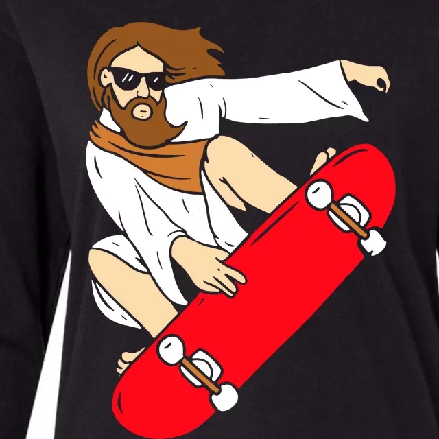 Jesus Riding Skateboard Womens Cotton Relaxed Long Sleeve T-Shirt