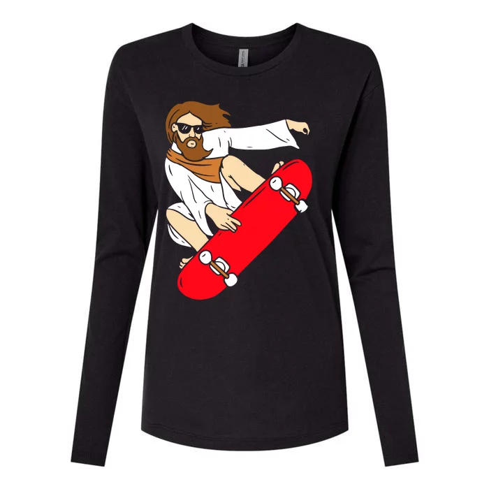 Jesus Riding Skateboard Womens Cotton Relaxed Long Sleeve T-Shirt