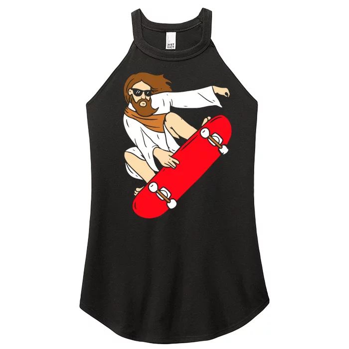 Jesus Riding Skateboard Women’s Perfect Tri Rocker Tank