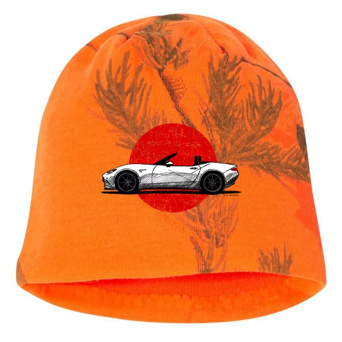 Japanese Roadster Sports Car Sketch With Flag Background Kati - Camo Knit Beanie