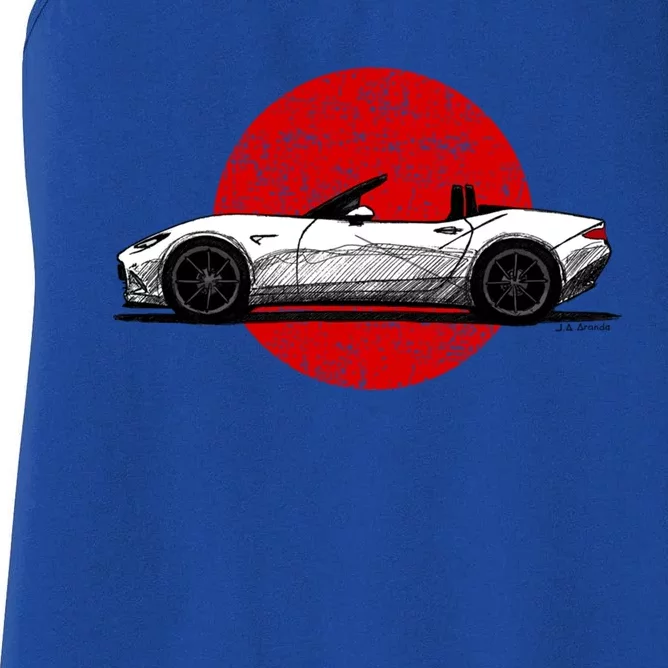 Japanese Roadster Sports Car Sketch With Flag Background Women's Racerback Tank