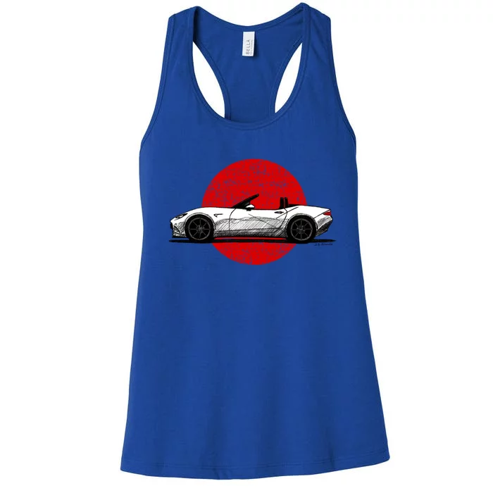 Japanese Roadster Sports Car Sketch With Flag Background Women's Racerback Tank