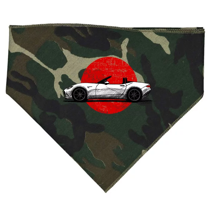 Japanese Roadster Sports Car Sketch With Flag Background USA-Made Doggie Bandana