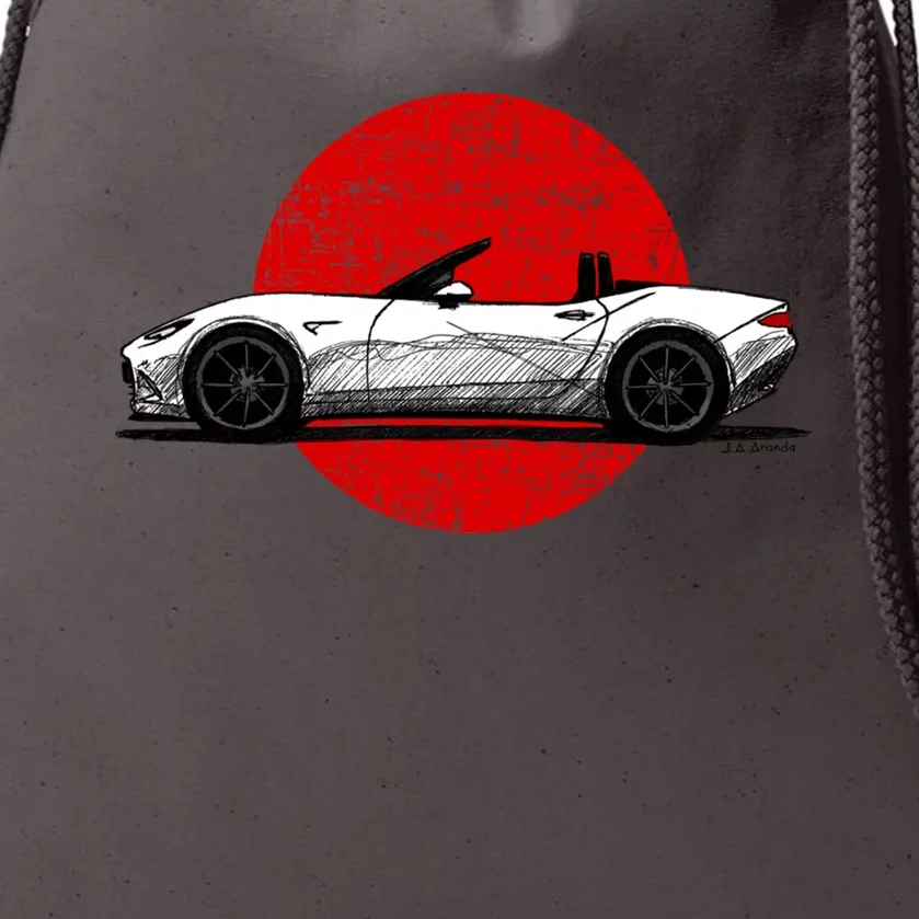 Japanese Roadster Sports Car Sketch With Flag Background Drawstring Bag