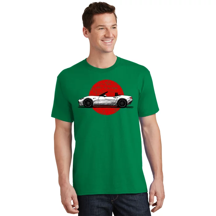 Japanese Roadster Sports Car Sketch With Flag Background T-Shirt