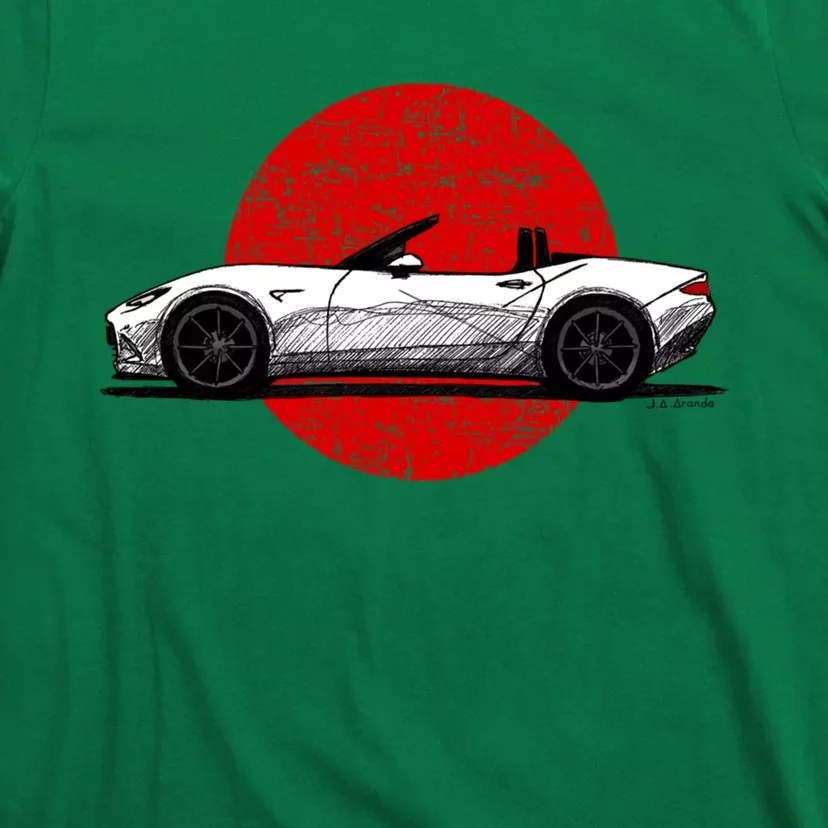 Japanese Roadster Sports Car Sketch With Flag Background T-Shirt