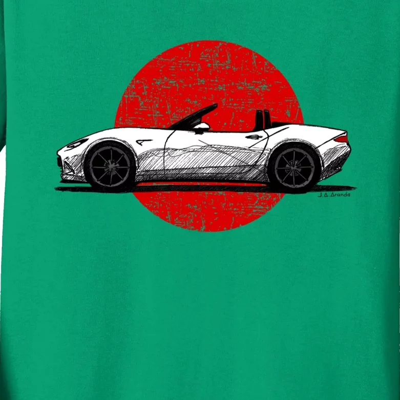 Japanese Roadster Sports Car Sketch With Flag Background Kids Long Sleeve Shirt