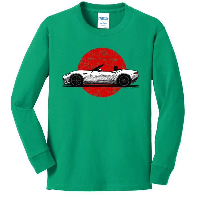 Japanese Roadster Sports Car Sketch With Flag Background Kids Long Sleeve Shirt