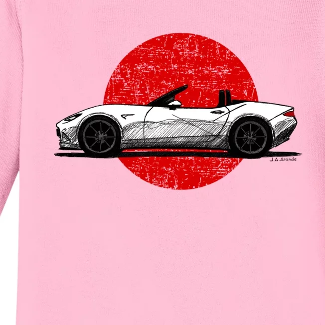 Japanese Roadster Sports Car Sketch With Flag Background Baby Long Sleeve Bodysuit