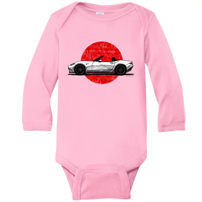 Japanese Roadster Sports Car Sketch With Flag Background Baby Long Sleeve Bodysuit