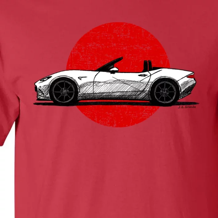 Japanese Roadster Sports Car Sketch With Flag Background Tall T-Shirt