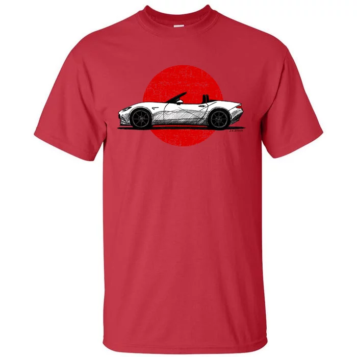 Japanese Roadster Sports Car Sketch With Flag Background Tall T-Shirt