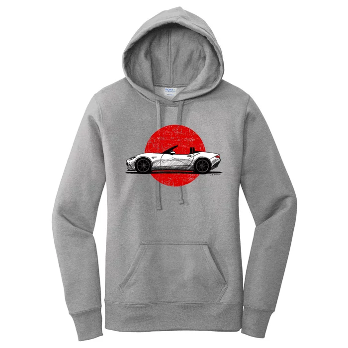 Japanese Roadster Sports Car Sketch With Flag Background Women's Pullover Hoodie