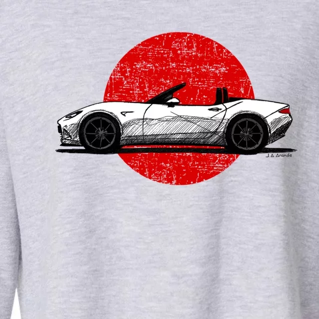 Japanese Roadster Sports Car Sketch With Flag Background Cropped Pullover Crew