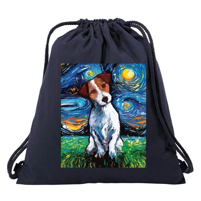 Jack Russell Terrier Starry Night Dog Art Drawstring Bag