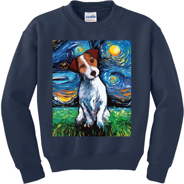 Jack Russell Terrier Starry Night Dog Art Kids Sweatshirt