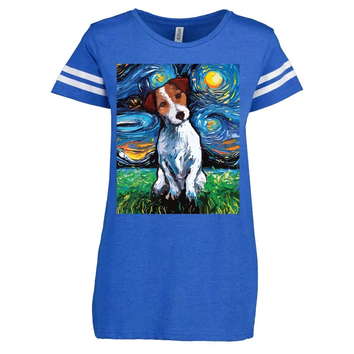 Jack Russell Terrier Starry Night Dog Art Enza Ladies Jersey Football T-Shirt