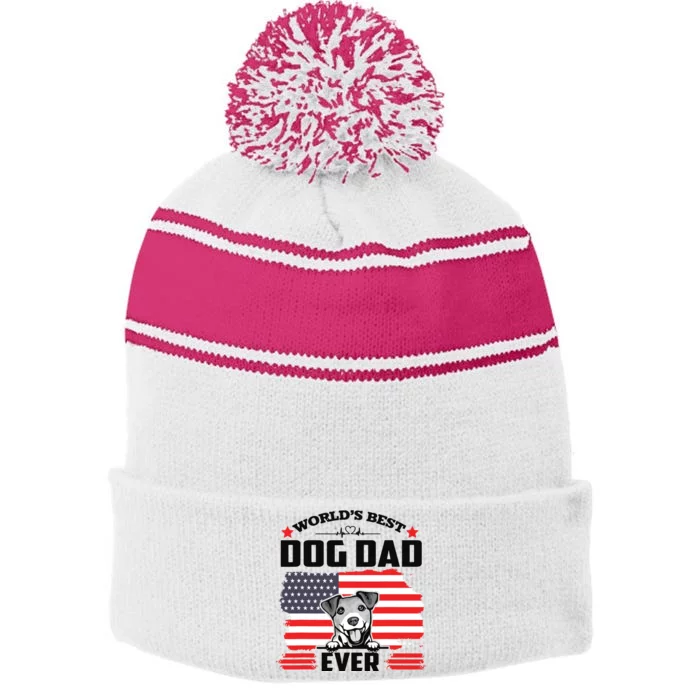 Jack Russell Terrier Worlds Best Dog Dad Ever Fathers Day Stripe Pom Pom Beanie