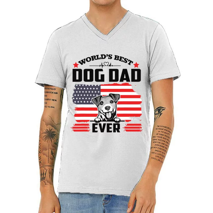 Jack Russell Terrier Worlds Best Dog Dad Ever Fathers Day V-Neck T-Shirt