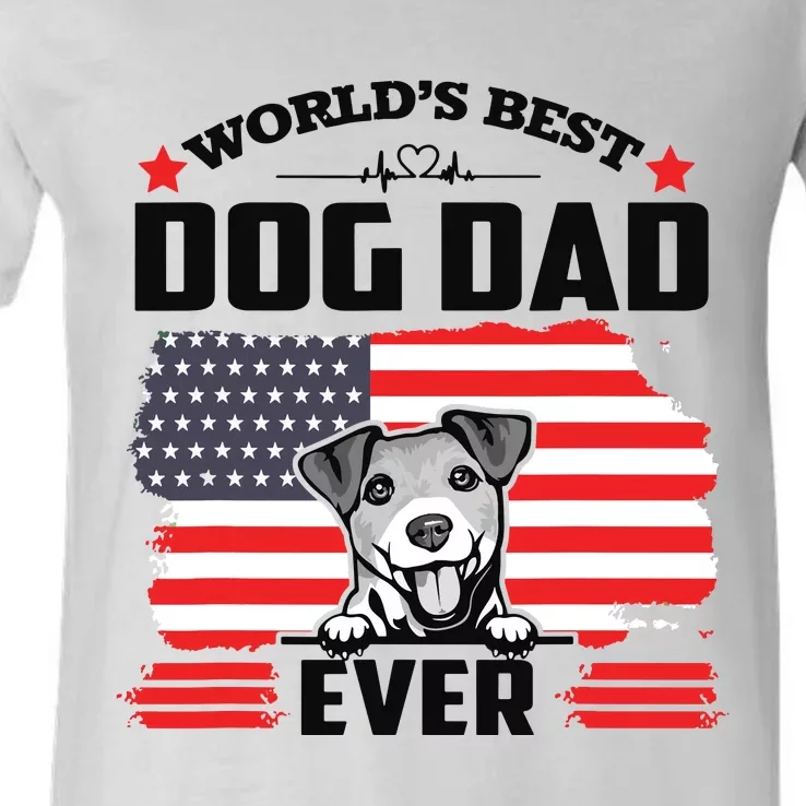 Jack Russell Terrier Worlds Best Dog Dad Ever Fathers Day V-Neck T-Shirt