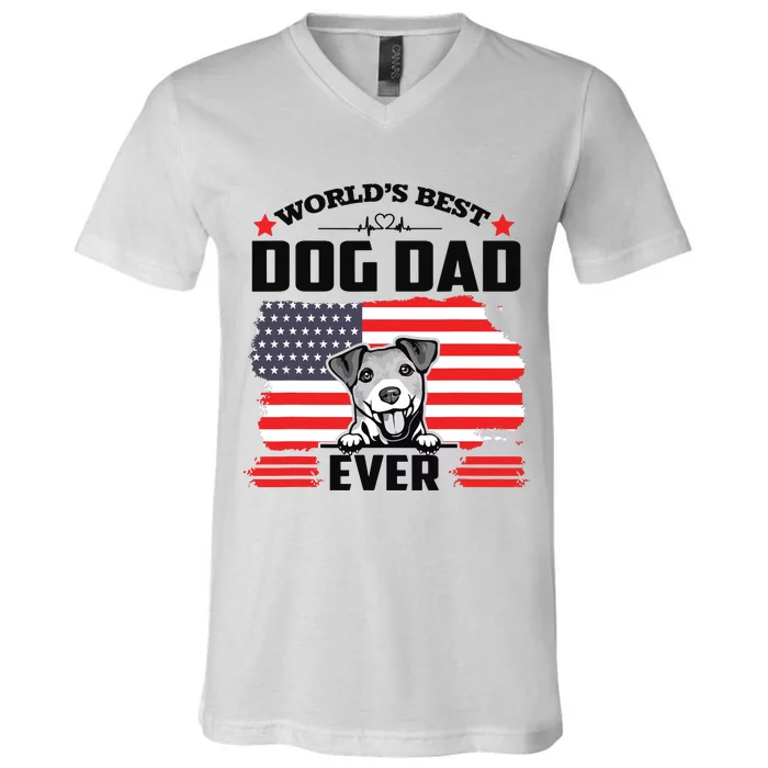 Jack Russell Terrier Worlds Best Dog Dad Ever Fathers Day V-Neck T-Shirt