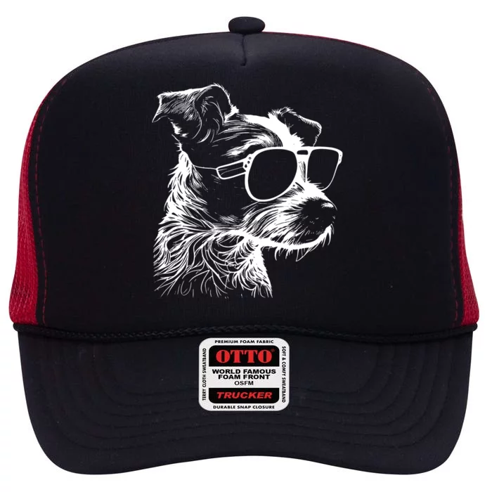 Jack Russell Terrier Walking Sunglasses Dogs Owner High Crown Mesh Trucker Hat