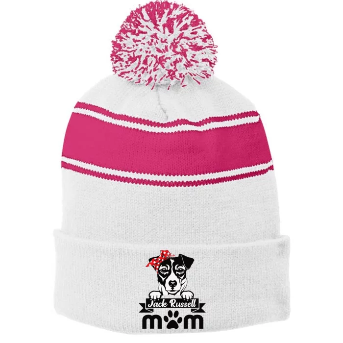 Jack Russell Terrier Mom Mother's Day Gift Dog Lover Stripe Pom Pom Beanie