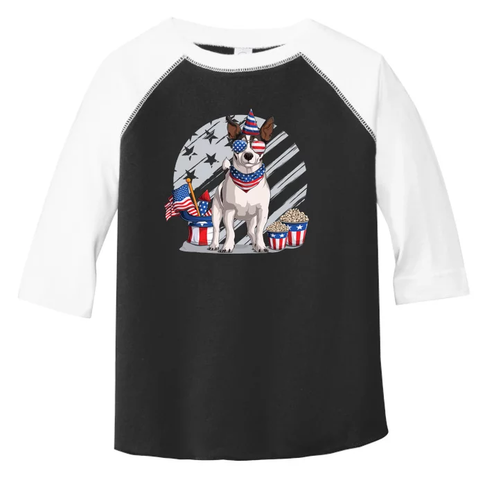 Jack Russell Terrier Dog 4th Of July Sunglasses Usa Flag Fireworks Toddler Fine Jersey T-Shirt