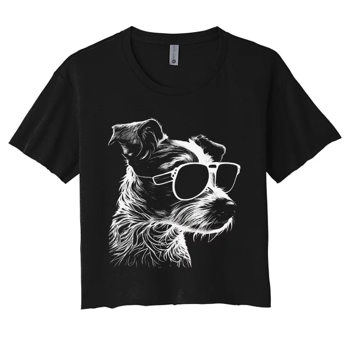 Jack Russell Terrier Walking Sunglasses Dogs Owner Women's Crop Top Tee