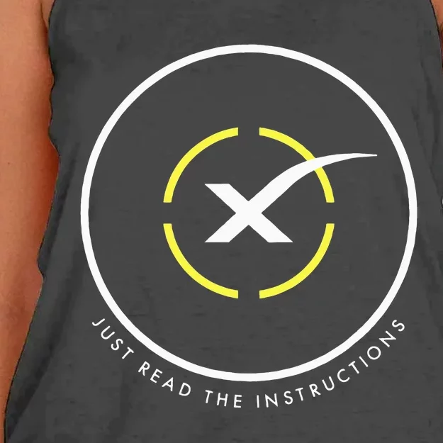 Just Read The Instructions Space Drone Ship With White X Women's Knotted Racerback Tank