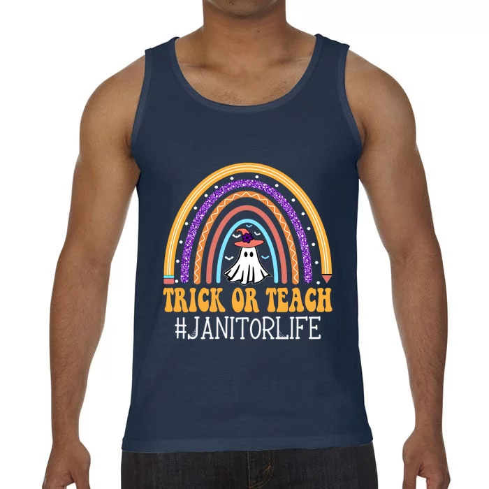 Janitor Rainbow Trick Or Teach Funny Ghost Halloween Gift Comfort Colors® Tank Top