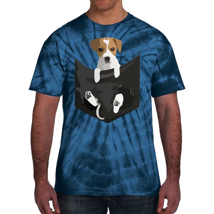 Jack Russell Terrier Dog In Pocket Tie-Dye T-Shirt