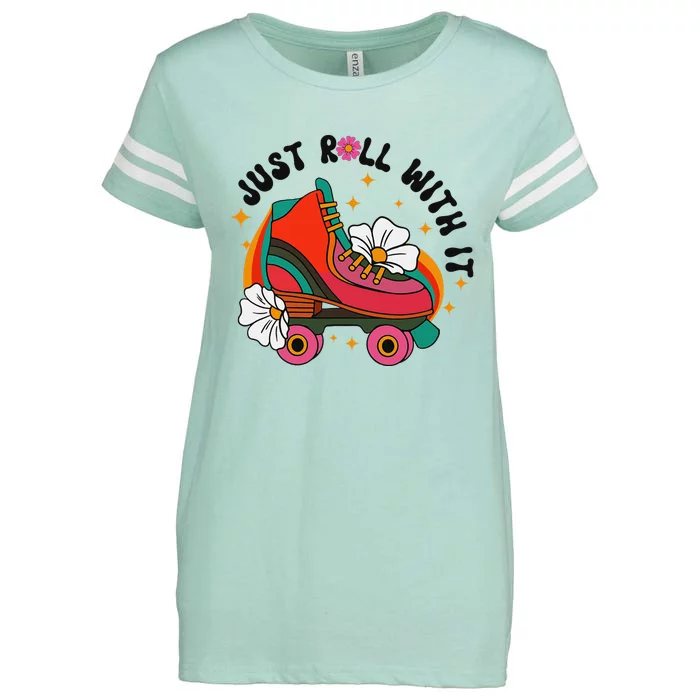 Just Roll With It Roller Skating Retro Summer Vintage Roller Enza Ladies Jersey Football T-Shirt