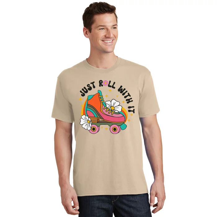 Just Roll With It Roller Skating Retro Summer Vintage Roller T-Shirt